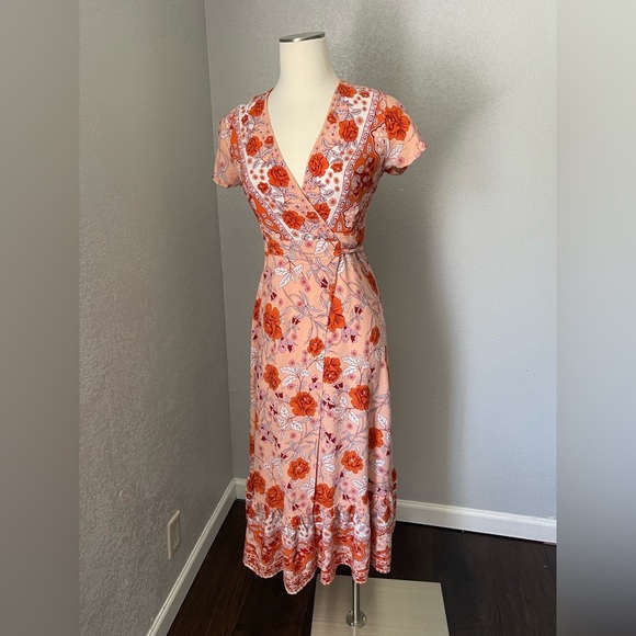 Orange and Pink Flutter Sleeve Maxi Dress - Picture 4 of 6